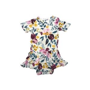 Posh Peanut Bamboo Jozie Bodysuit Twirl Dress 12-18 Months White Floral Colorful